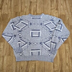 Vtg 90s Jantzen Men's Blue & White Textured Knit Sweater Size 2XLB Retro Grandpa